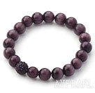 10mm Dark Purple Color Cats Eye and Rhinestone Beaded Stretch Bracelet