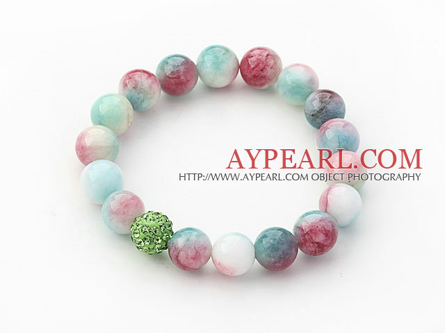 Multi Color 10mm Watermelon Chalcedon und Strass Perlen Stretch-Armband