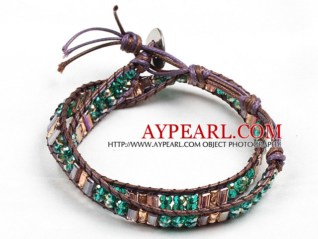 Vert Fashion Style Et Champagne perles de cristal Wrap Bracelet