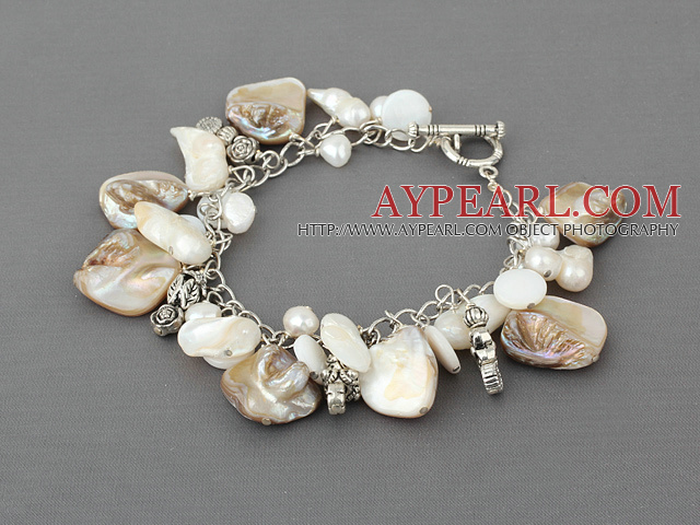 white pearl and shell bracelet with toggle clasp