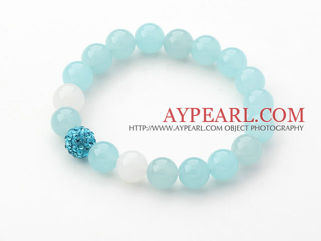 Light Blue Series 10mm Lumière Jade bleu et strass perles Bracelet extensible