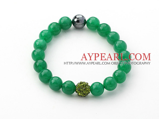 Mørk Grønn Series 10mm Grønn Jade og Rhinestone Beaded Stretch armbånd