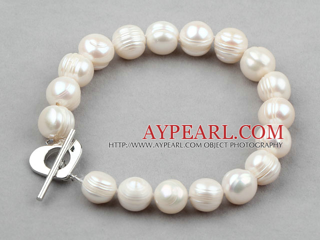 Classic Design White Screw Thread Freshwater Pearl Bridal Bracelet with Heart Shape Toggle Clasp