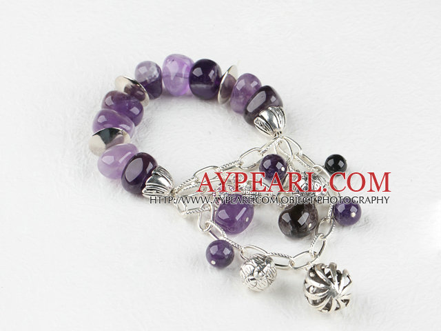 elastic natural amethyst bracelet with lovely charms
