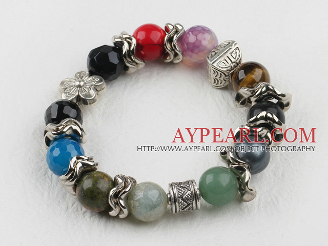 mutl color natual gem stone beaded elastic bracelet