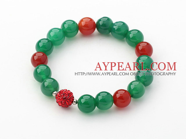 Green Series 10mm Grün Achat und Karneol und Strass Perlen Stretch-Armband