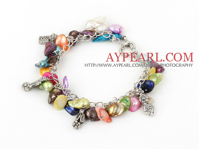 irregular shape dyed colorful pearl bracelet with toggle clasp