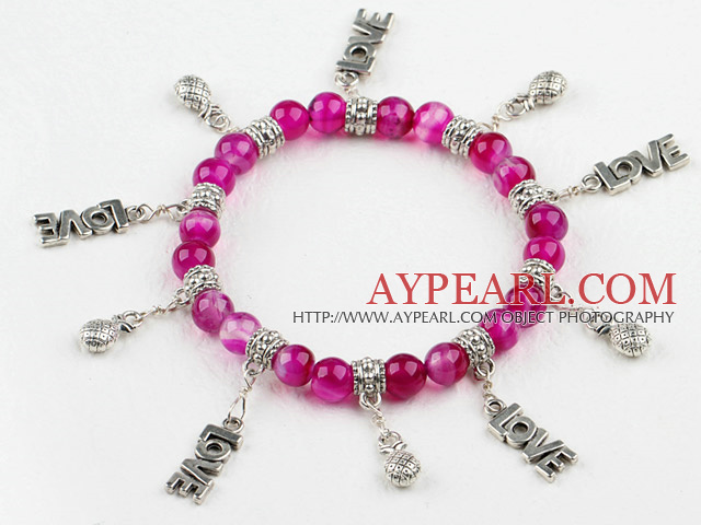 8mm rosa agat elastiske armbånd med nydelige charms