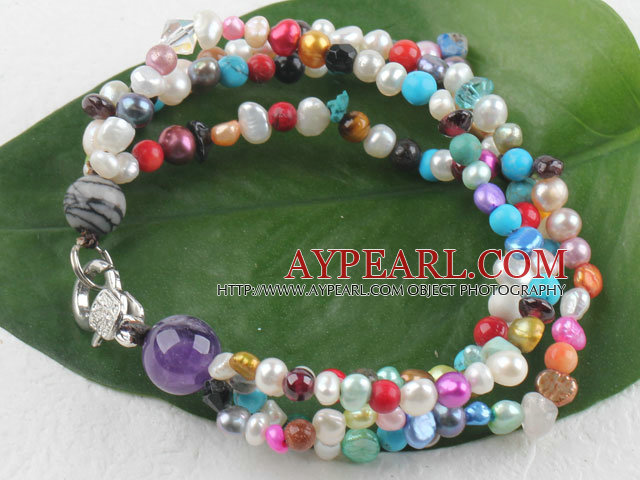 multi strand colorful 3-4 mm pearl bracelet