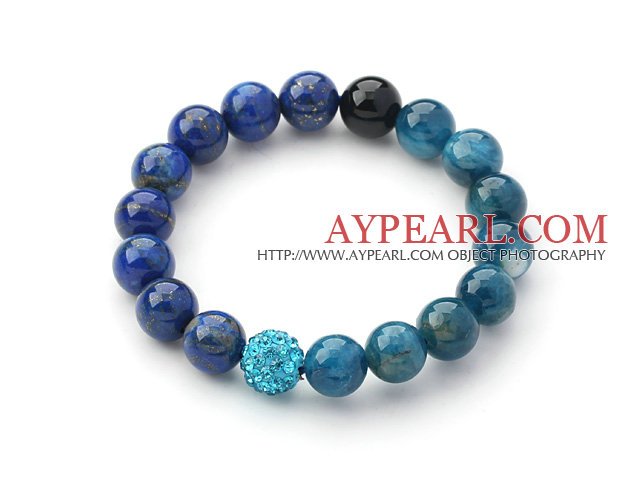 Blue Series 10mm Lapis and Kyanite and Rhinestone Beaded Stretch Bracelet