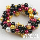 multi strand colorful crystal and shell beads elastic bracelet