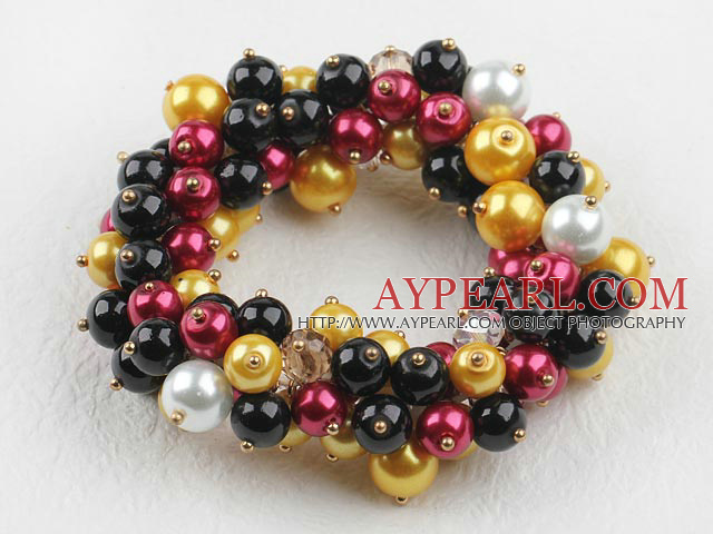 multi strand colorful crystal and shell beads elastic bracelet