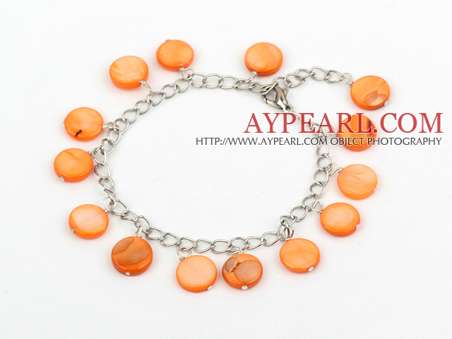 11mm orange round shell bracelet with extendable chain