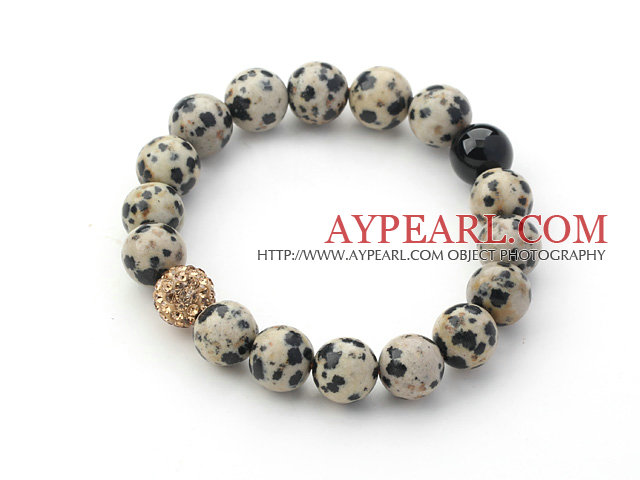 Gray Series 10mm Spots Stone and Rhinestone Beaded Stretch Bracelet