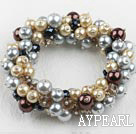 multi strand crystal and shell beads elastic bracelet