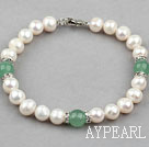 White Freshwater Pearl and Aventurine Bracelet with Rhinestone