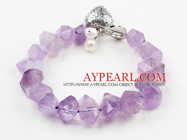 Faceted Light Color Amethyst Bracelet with Heart Shape Toggle Clasp