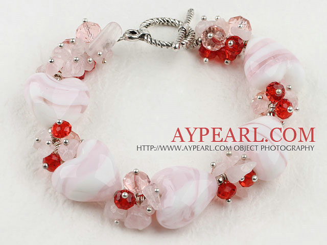 7.9inches heart shape colored glaze bracelet with toggle clasp