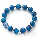 Blue Series 10mm fasettert Blå Agate og Rhinestone Beaded Stretch armbånd