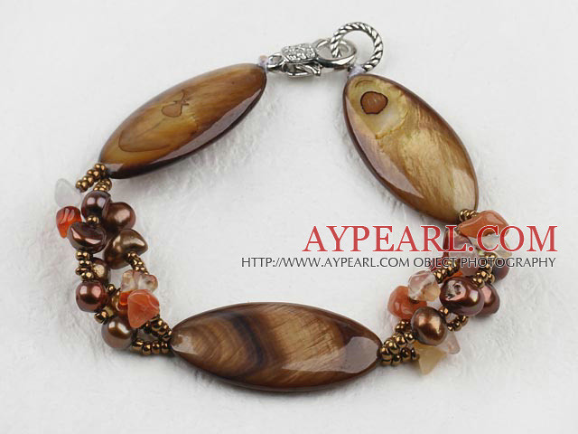 7.5 inches brown pearl and shell braclelet with toggle clasp