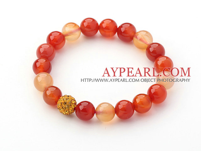 Orange Series 10mm couleur orange Agate et strass perles Bracelet extensible