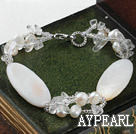 7.5 inches white  pearl and shell braclelet