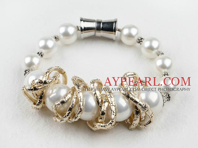 coquillage blanc perles bracelet avec fermoir magnétique