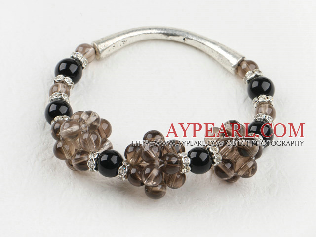 elastic smoky quartze black agate bangle bracelet