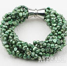 Multi Strands Green Freshwater Pearl Twisted Bracelet with Magnetic Clasp