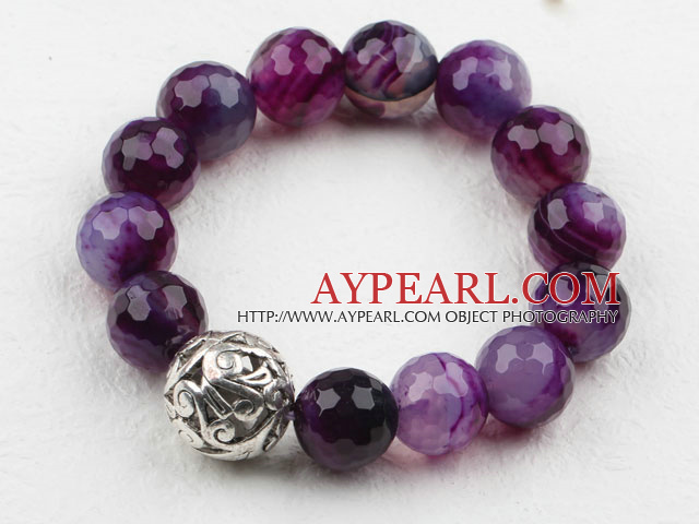 7.5 inches stretchy 14mm purple agate beaded bracelet