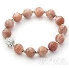 Pink Series 10mm Faceted Sun Stone and Metal Beads and Rhinestone Beaded Stretch Bracelet