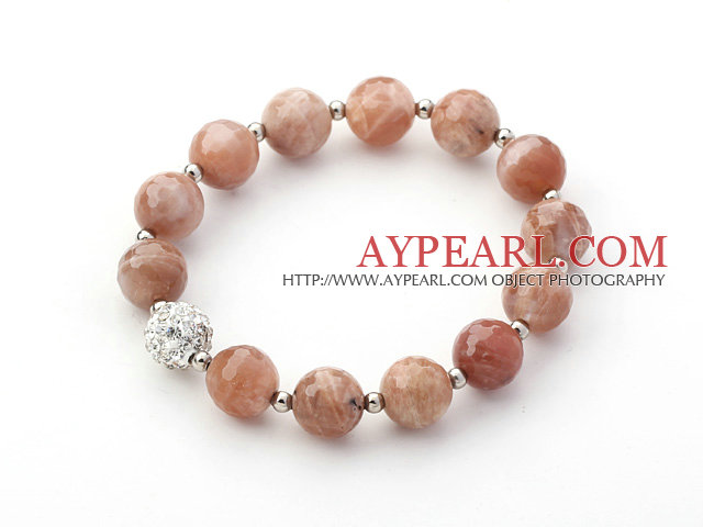 Pink Series 10mm Fasett Sun Stone och Pärlor Av Metall och Strass Beaded Stretch Bracelet