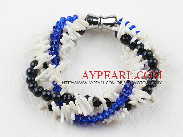 Multi Strand Perle Kristall und Weiße Koralle Armband mit Magnetverschluss