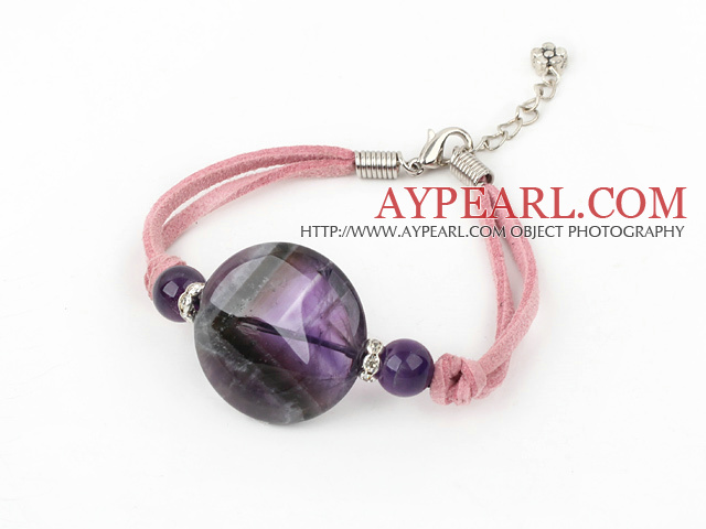 Cute Natural Round Amethyst Hand Knotted Pink Cords Bracelet With Extendable Chain