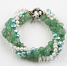 Multi Strand Freshwater Pearl and Aventurine Bracelet with Moonlight Clasp
