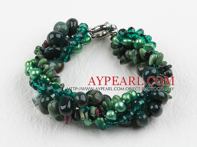 Multi Strand Deark Green Pearl Crystal si Agate Oceanul brăţară