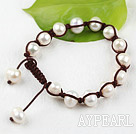 New Design White Freshwater Pearl Woven Beaded Drawstring Ajustable Bracelet