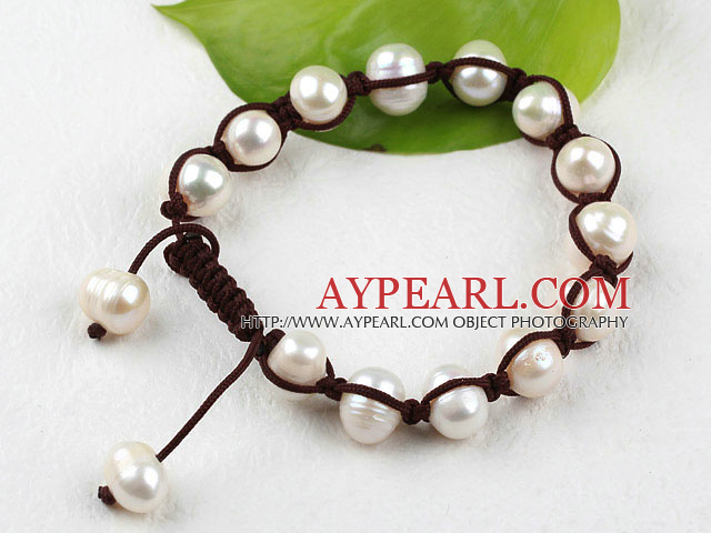 New Design White Freshwater Pearl Woven Beaded Drawstring Ajustable Bracelet
