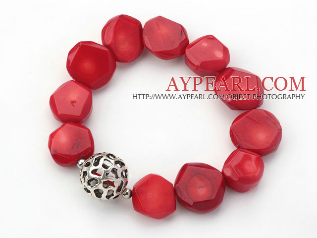 elastic 7.9 inches red coral bangle bracelet