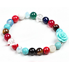 Simple Style Single Strand Multi Gemstone Beads Stretch/ Elastic Bracelet