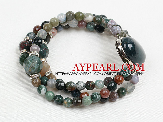 Fashion Three Strand Faceted Indian Agate Beads Bracelet