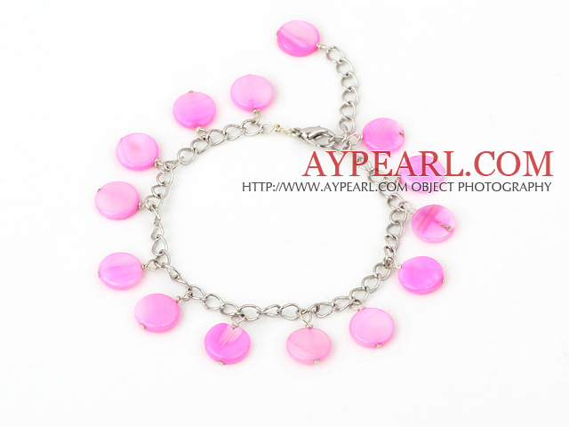 11mm pink round shell bracelet with extendable chain