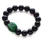 Trendy Design Cool 12mm Black Agate Stretchy Bracelet with Green Bead