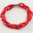 3 strand red coral bracelet with magnetic clasp