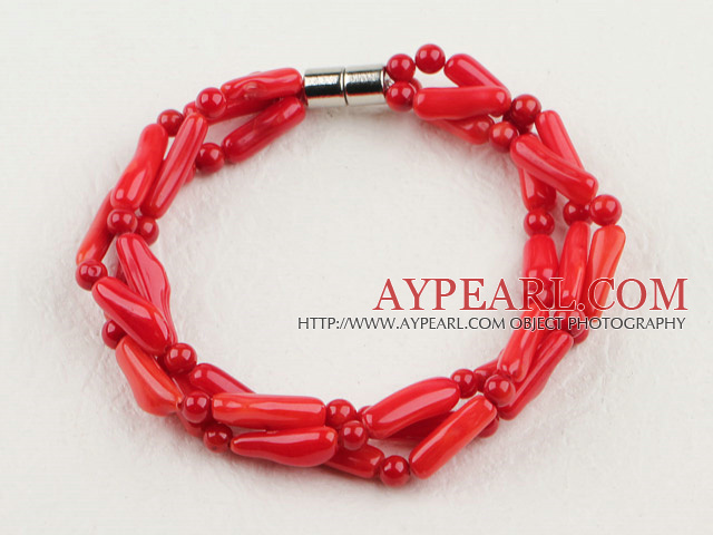 3 brin du bracelet rouge corail avec fermoir magnétique