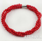 4mm ronde rouge corail bracelet boule perles avec fermoir magnétique