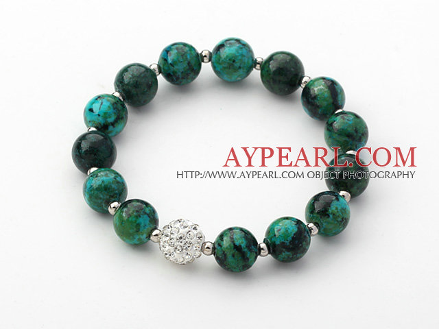 Green Series 10mm Phoenix and Metal Beads and Rhinestone Beaded Stretch Bracelet