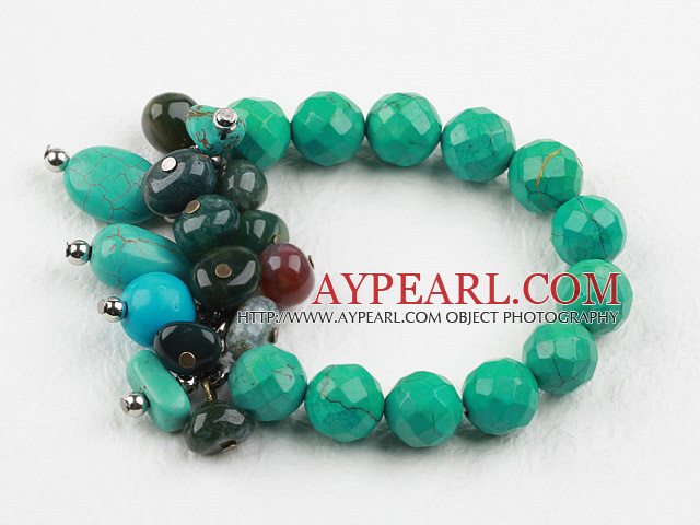 Nouveau design assorties Turquoise et indiens Agate bracelet élastique