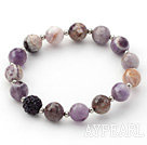 Purple Series 10mm Flower Amethyst and Metal Beads and Rhinestone Beaded Stretch Bracelet