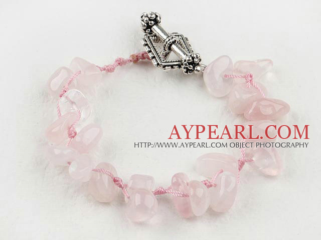 Nice Handmade Irregular Shape Rose Quartz Threade Bracelet With Toggle Clasp